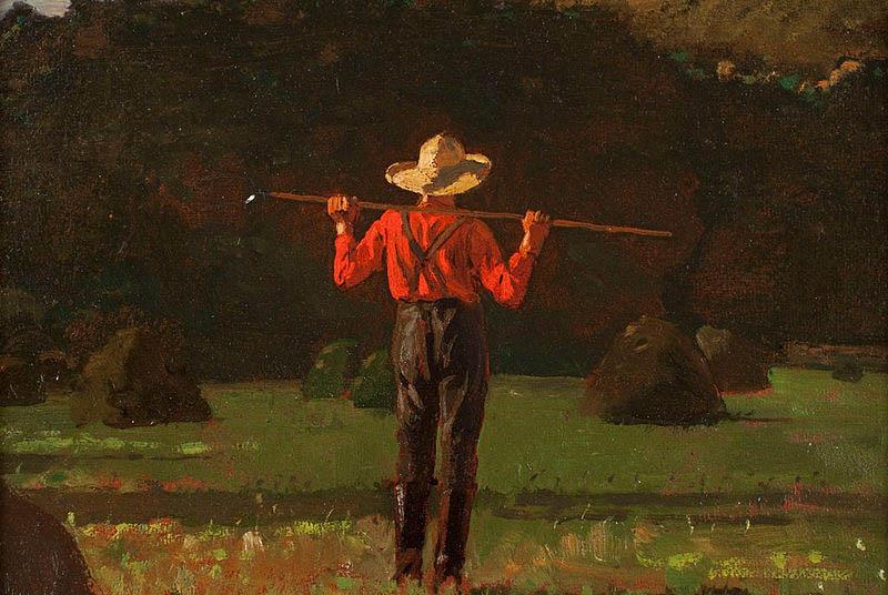 Winslow Homer Farmer with a Pitchfork, oil on board painting by Winslow Homer oil painting image